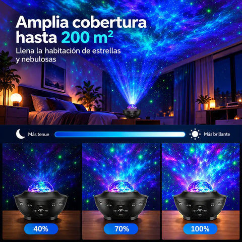 Proyector galaxy led wifi con domo de cristal facetado multicolor para efecto nebulosa y estrellas