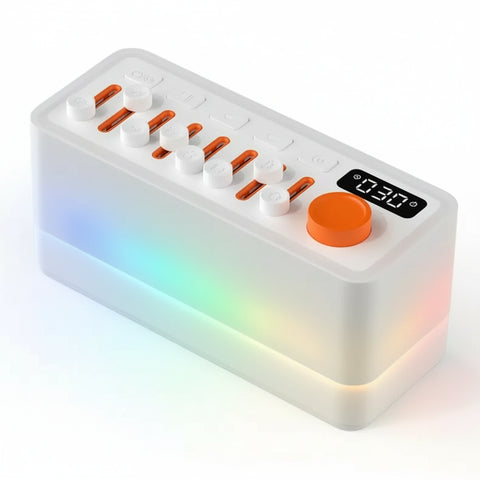 Altavoz RGB Sleep Speaker: reloj digital blanco y naranja con botones