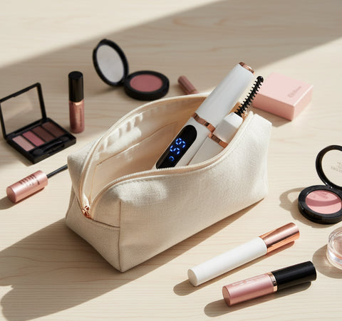 Cepillo de pestañas calefactable recargable, con este rizador de pestañas calefactado dentro de un neceser