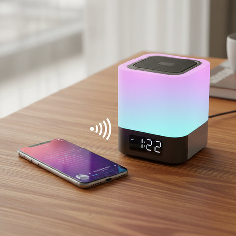 Altavoz Bluetooth 5-en-1 con luz táctil multicolor y larga duración, smartphone Galaxy S20