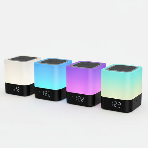 Altavoz Bluetooth con luz táctil multicolor y larga duración en cuerpo negro