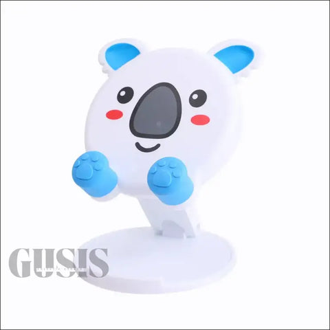 Soporte plegable ajustable de koala con orejas y patas azules, ideal para manos libres