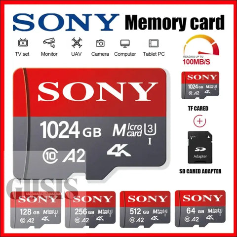 tarjetas de memoria sony con diferentes capacidades de almacenamiento.