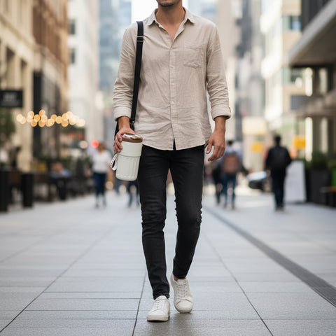 Vaso térmico inteligente de acero inoxidable con pantalla de temperatura y asa de transporte