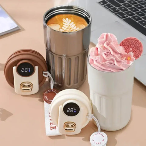 Taza Inteligente blanca con helado y Acero Inoxidable 316 cafe