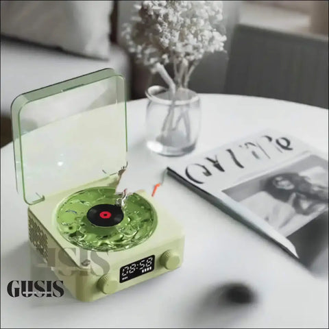 Altavoz Tocadiscos Retro con diseño vintage y reloj digital integrado