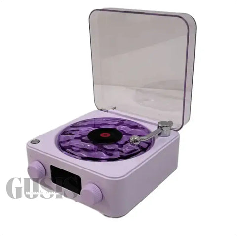 Tocadiscos Retro Bluetooth en color lavanda con disco púrpura y altavoz integrado