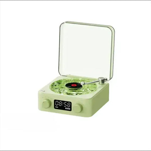 Altavoz tocadiscos retro verde con reloj digital para Tocadiscos Retro bluetooth